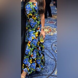 Blue, yellow floral dress.